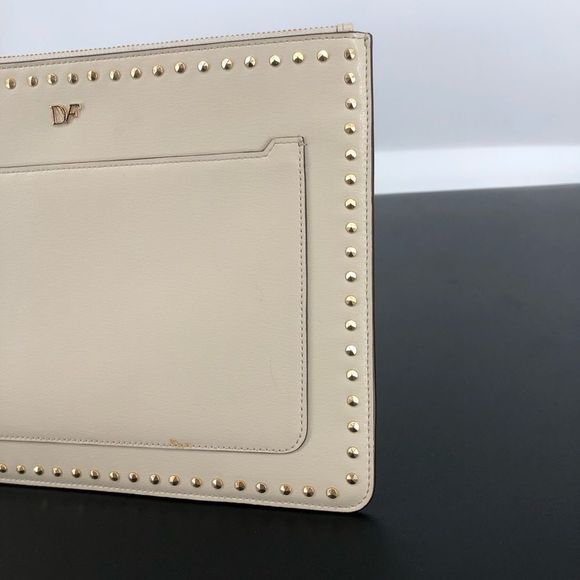 DVF On the Go Studded Zip Pouch in Parchment Cream Gold Studs - Picture 5 of 13